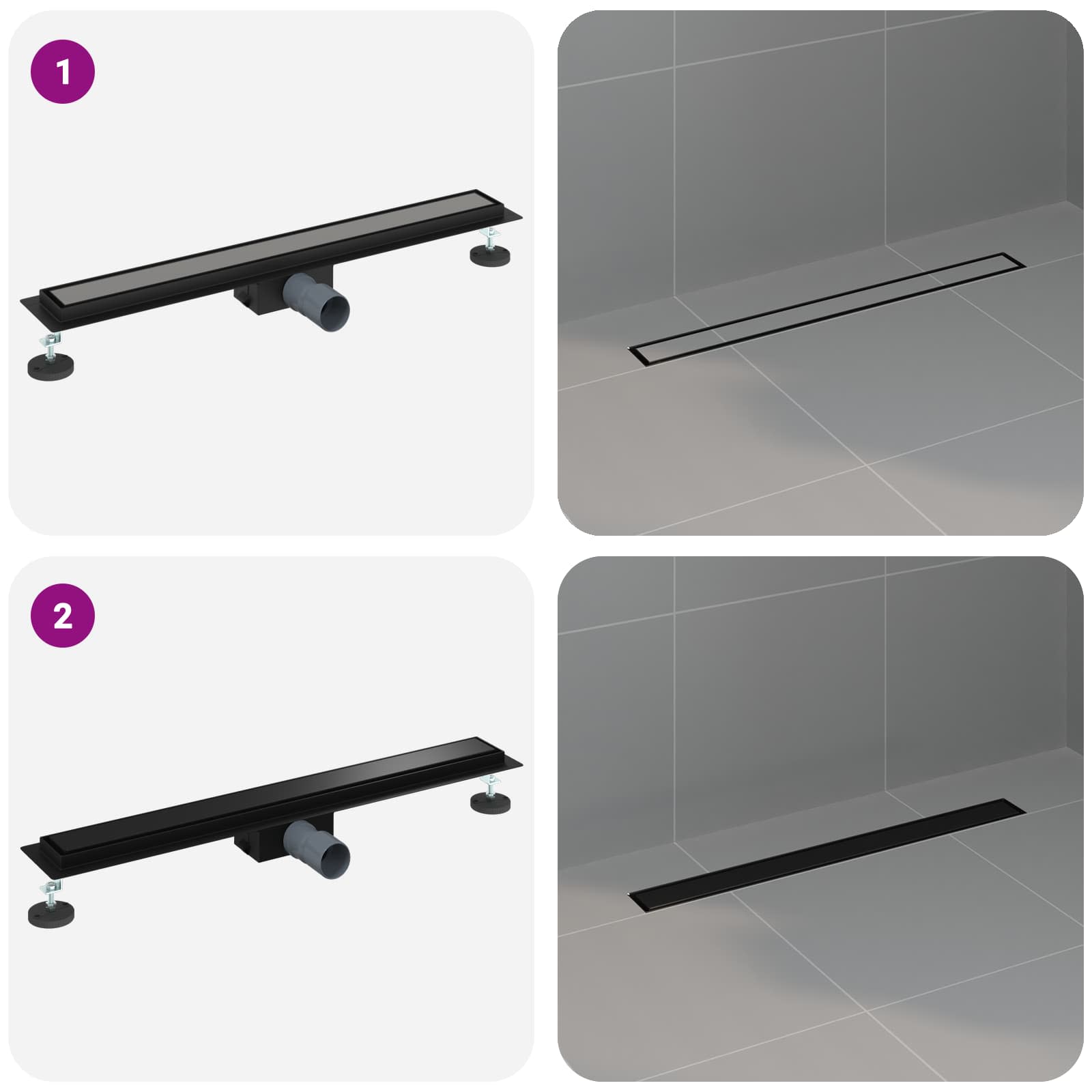 2 u 1 odvod za tuš Crna 70 cm Nehrđajući čelik 304