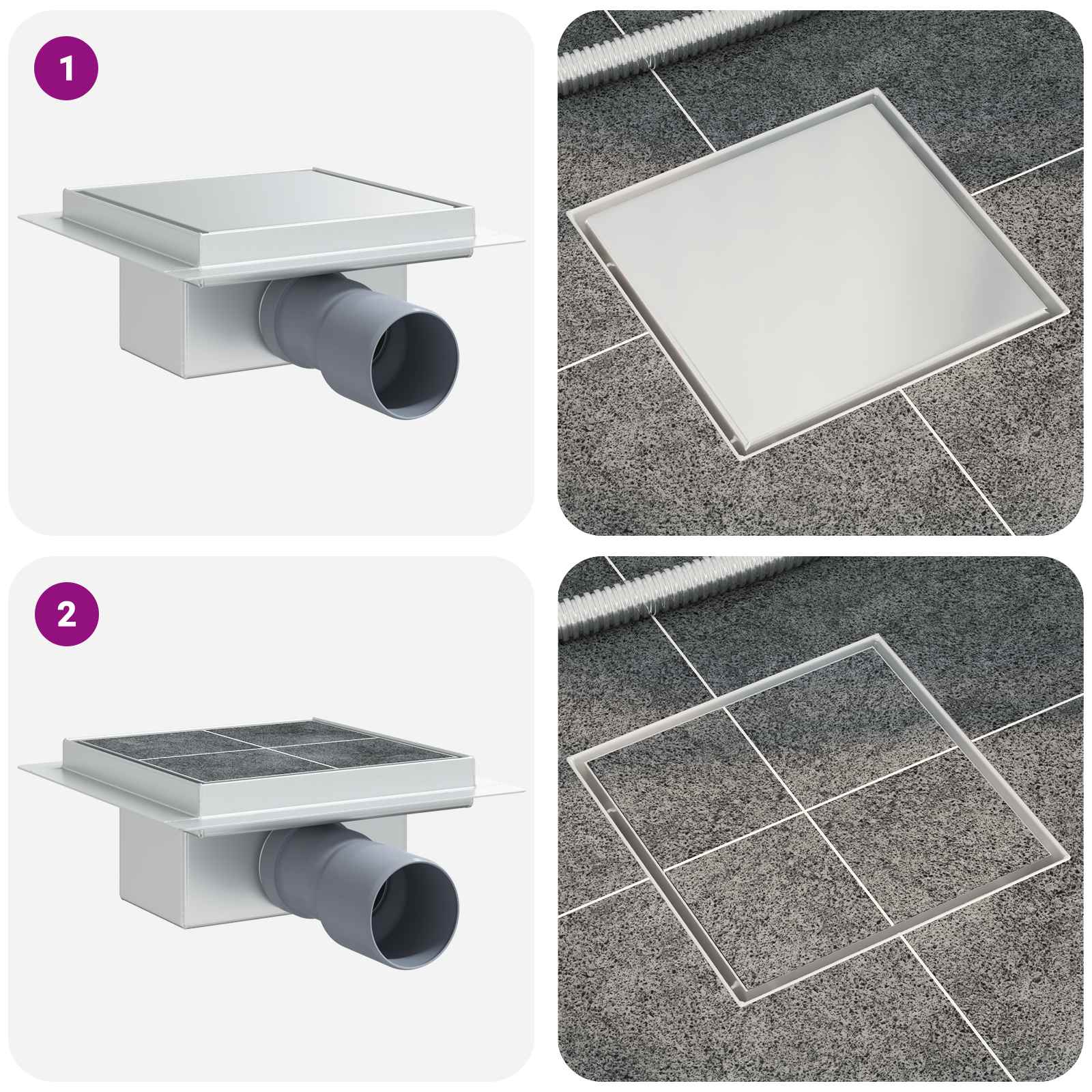 2 u 1 odvod za tuš Srebrno 15 x 15 cm Nehrđajući čelik 304