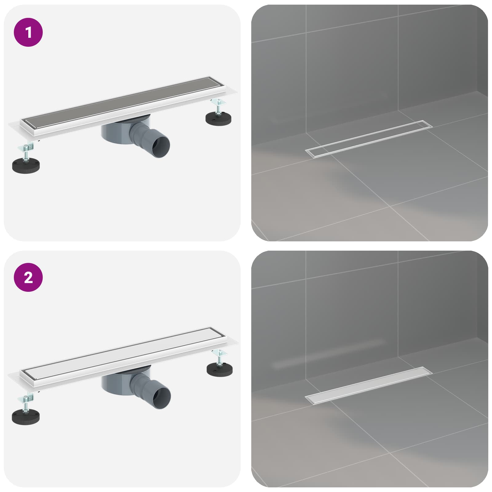 Tuš kanal 2-u-1 sa 360° sifonom Srebrno 54 x 11 x 9,5 cm