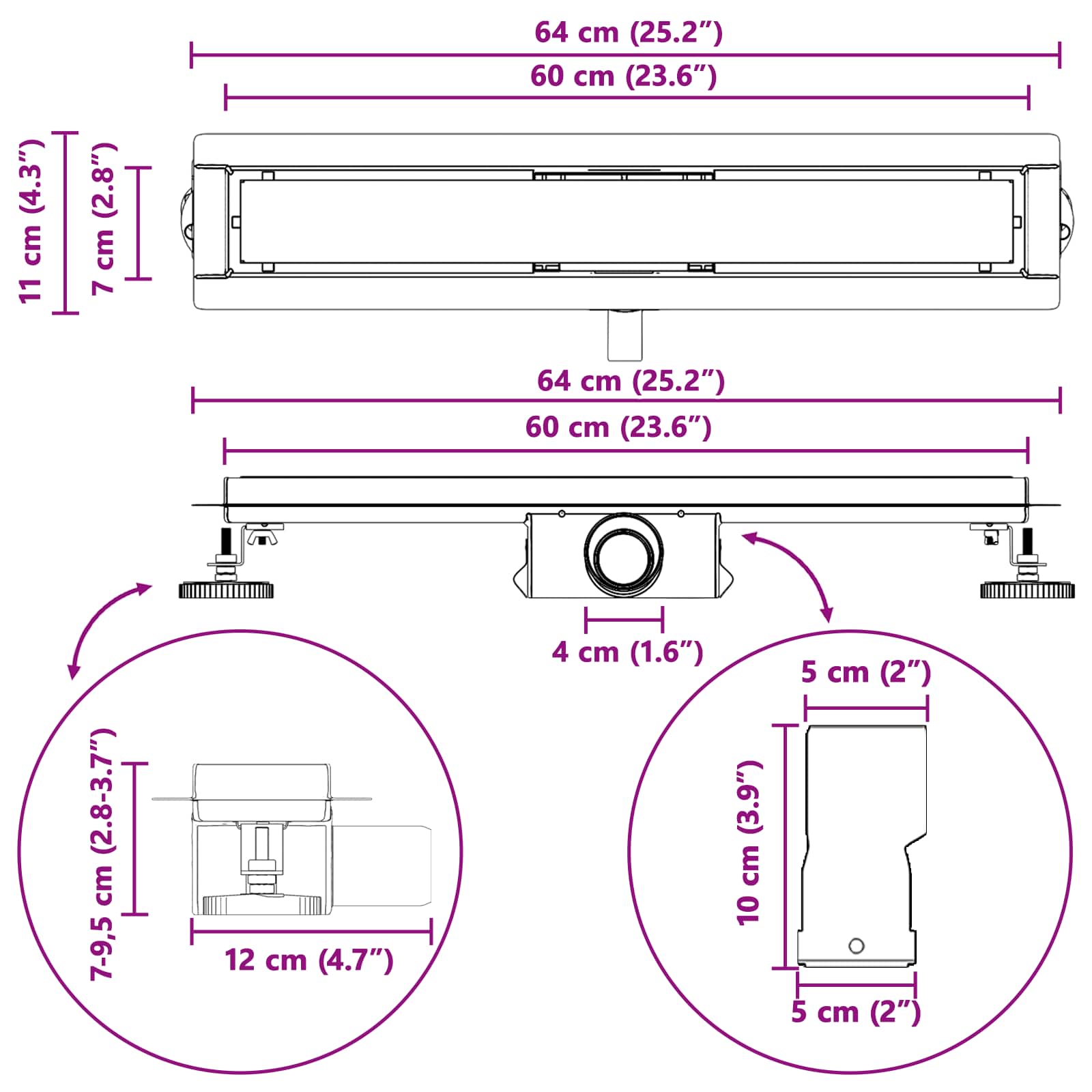 Odvod za tuš s Dječjim pokrivačem Crna 60 cm