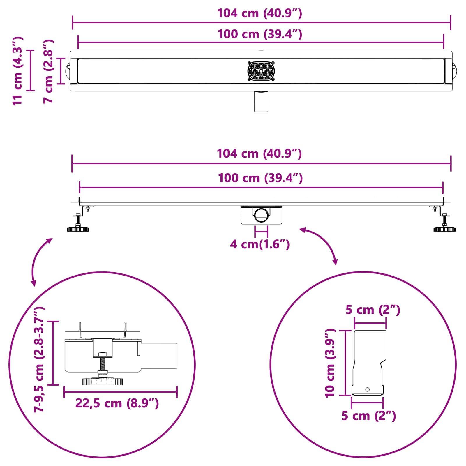 Odvod za tuš s staklenim poklopcem i 360° sifonom 100 cm