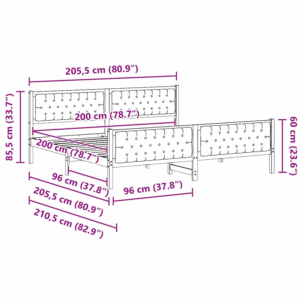 Krevetna konstrukcija s uzglavljem Tamno siva 200 x 200 cm