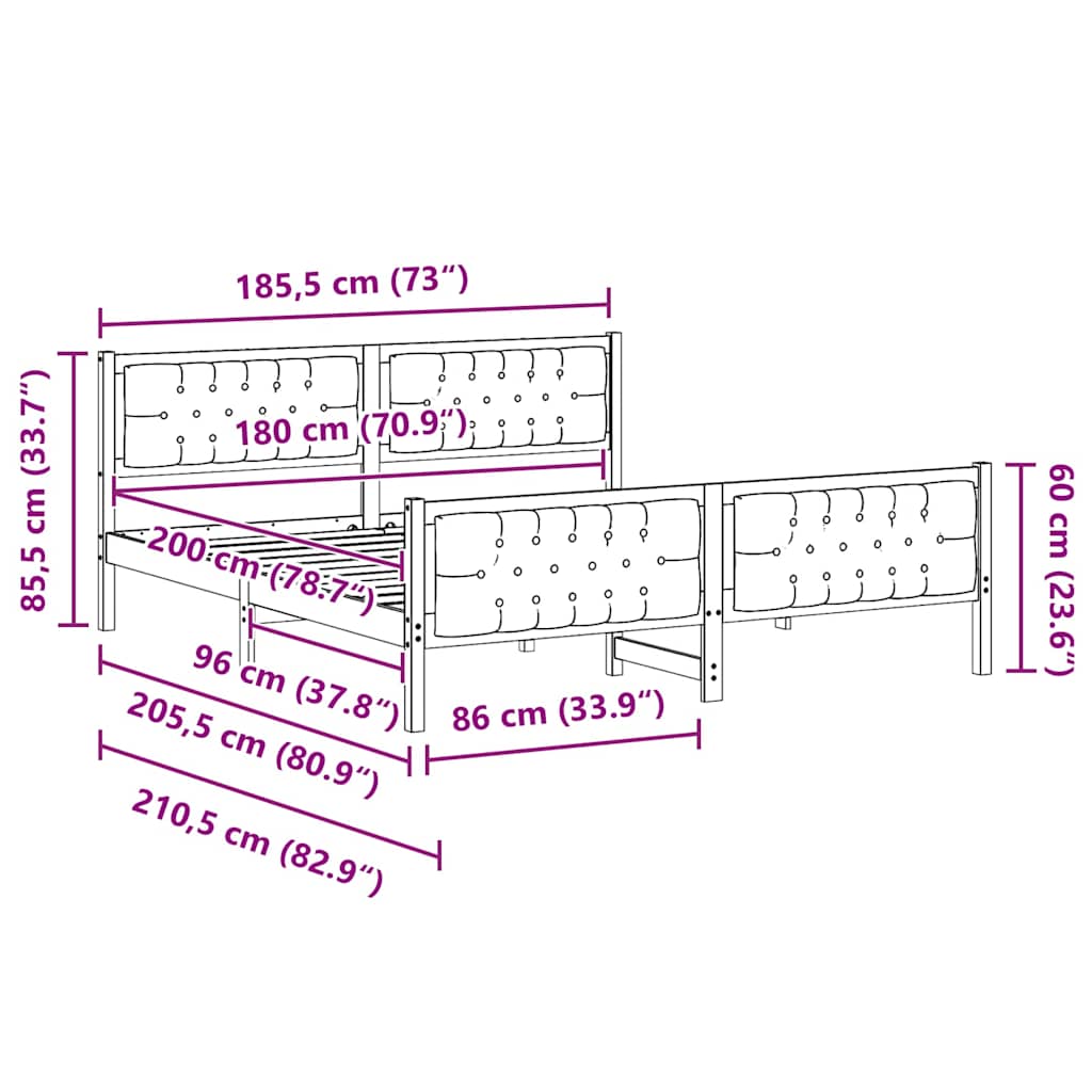 Krevetna konstrukcija s uzglavljem Tamno siva 180 x 200 cm