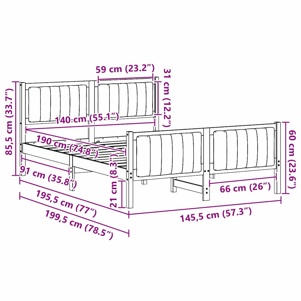 Okvir kreveta s uzglavljem Smeđa i svijetlo siva 140 x 190 cm