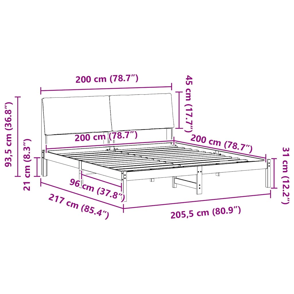 Okvir kreveta Smeđa i crna 200 x 200 cm Masivna borovina