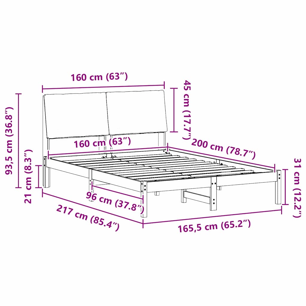 Okvir kreveta Smeđa i crna 160 x 200 cm Masivna borovina