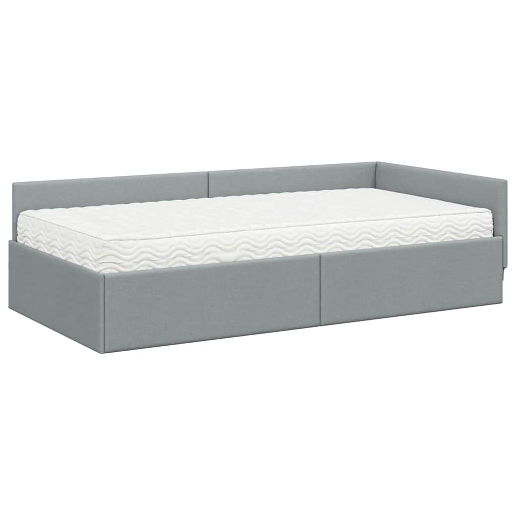 Kutni krevetni okvir s madracem 2 pcs Svijetlo siva tkanina