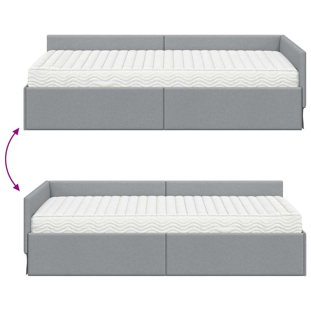 Kutni krevetni okvir s madracem 2 pcs Svijetlo siva tkanina