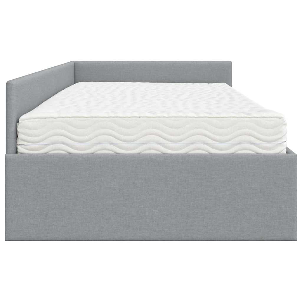Kutni krevetni okvir s madracem 2 pcs Svijetlo siva tkanina