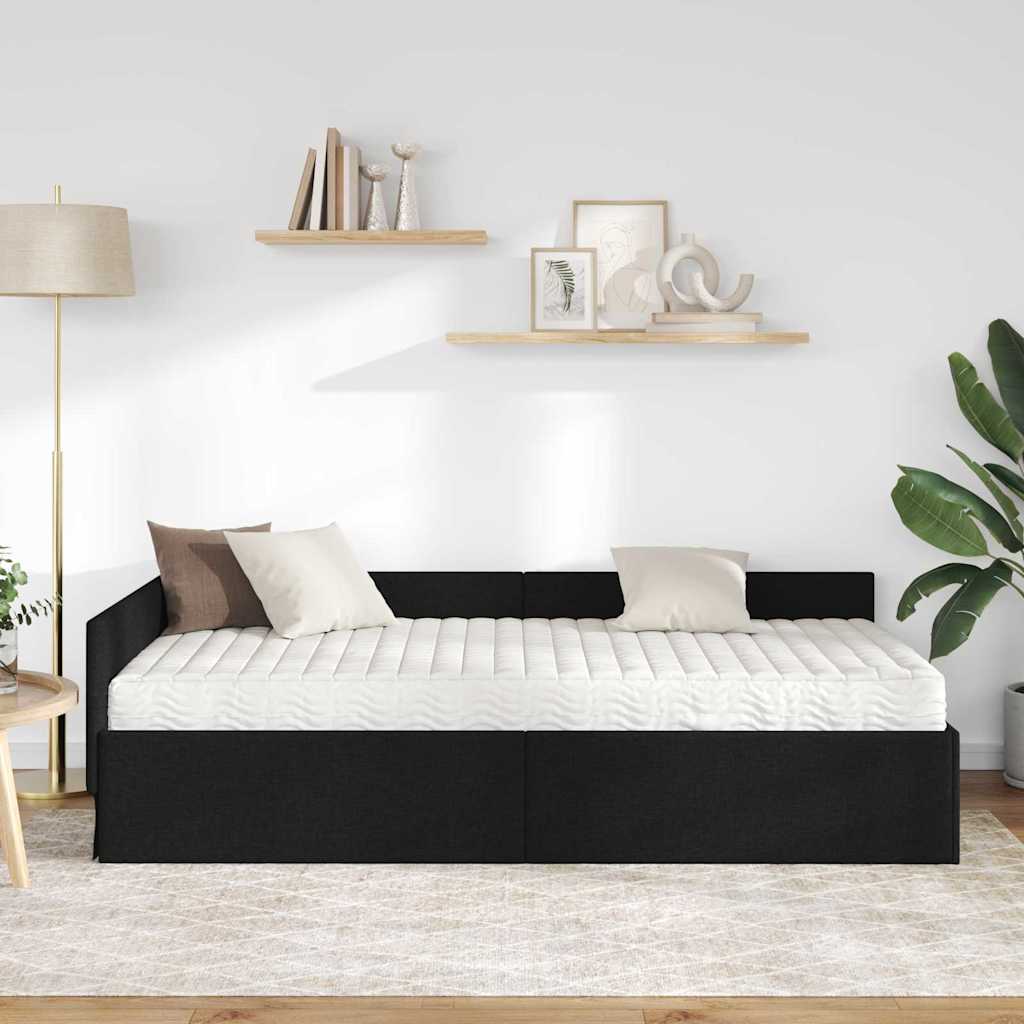 Kutni krevetni okvir s madracem Ostalo 2 pcs Crna tkanina