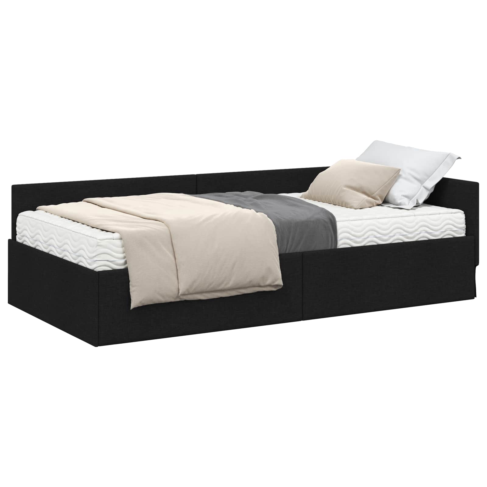 Kutni krevetni okvir s madracem Ostalo 2 pcs Crna tkanina