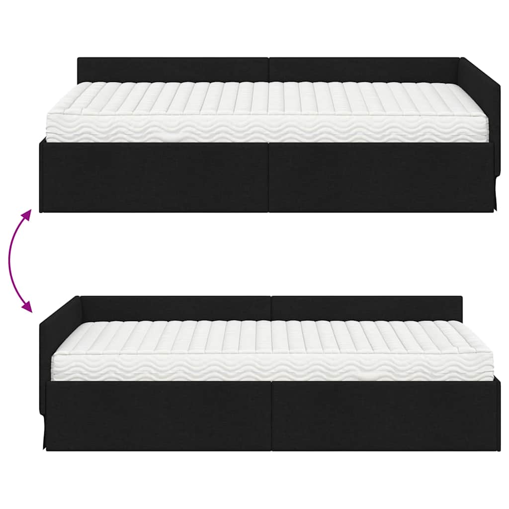 Kutni krevetni okvir s madracem Ostalo 2 pcs Crna tkanina