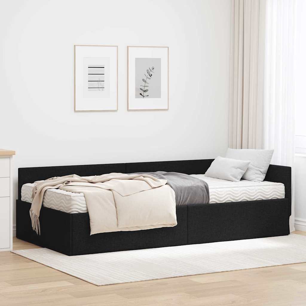 Kutni krevetni okvir s madracem Ostalo 2 pcs Crna tkanina