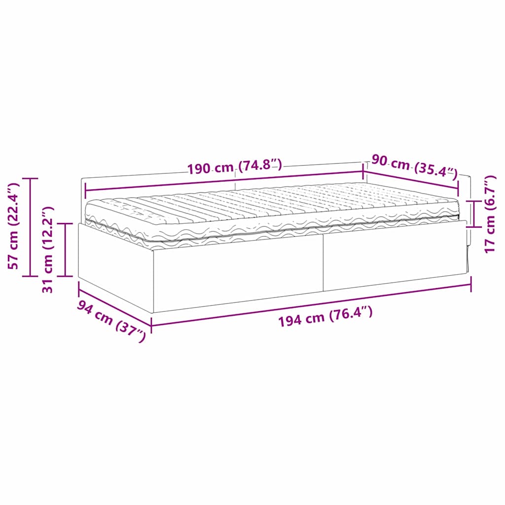 Kutni krevetni okvir s madracem Ostalo 2 pcs Crvena tkanina