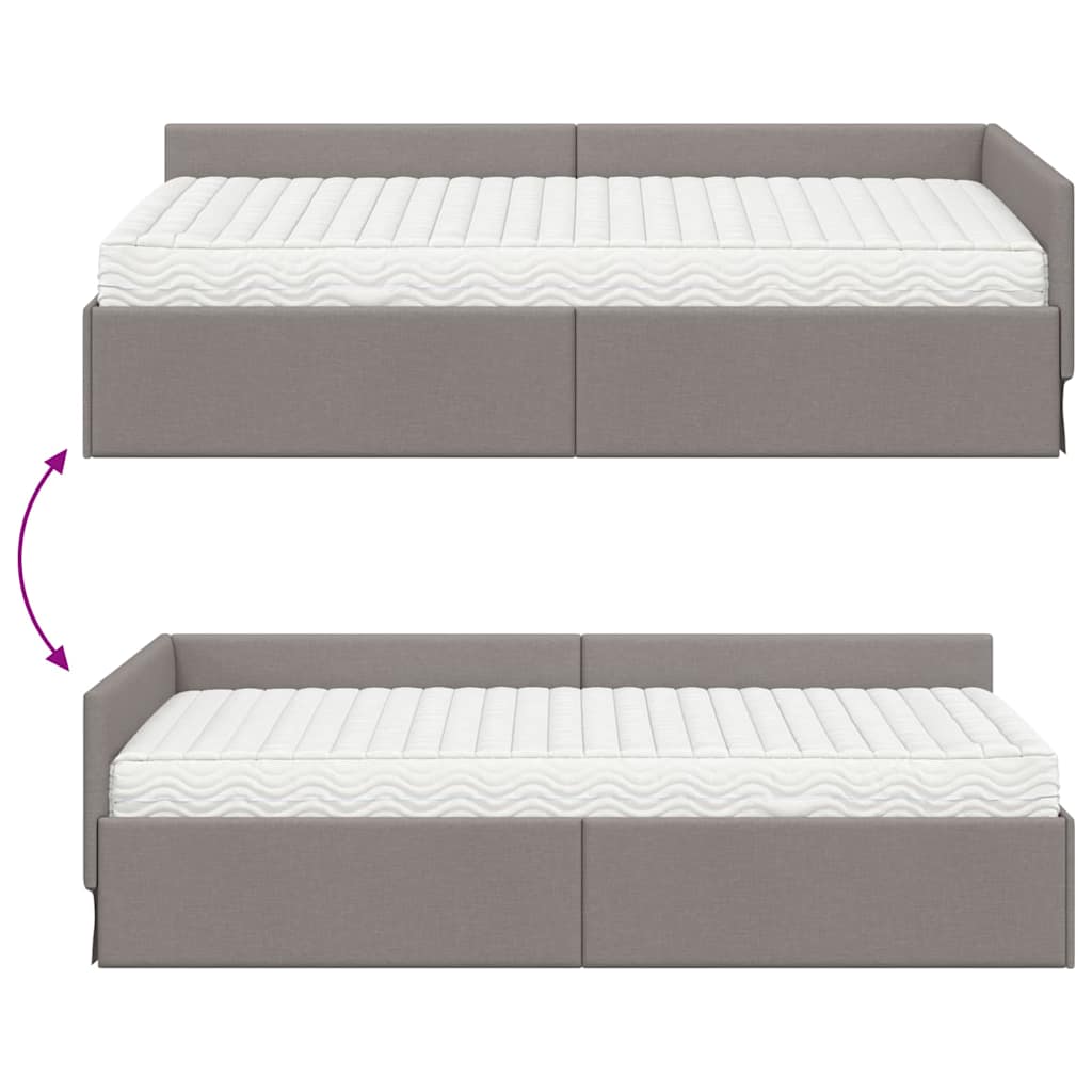 Kutni krevetni okvir s madracem Ostalo 2 pcs Sivo-smeđa tkanina