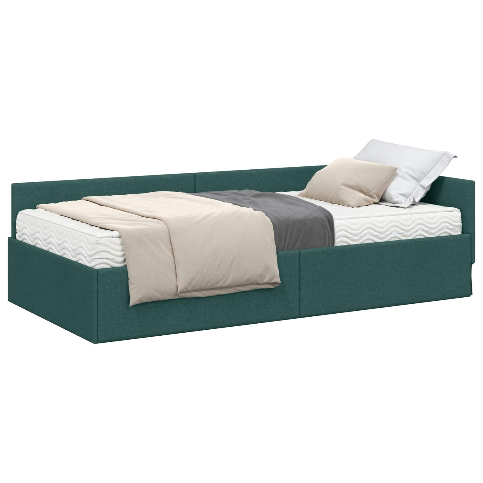 Kutni krevetni okvir s madracem Ostalo 2 pcs Zelena tkanina