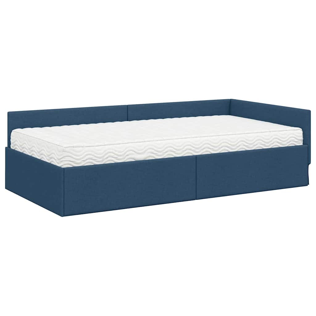 Kutni krevetni okvir s madracem Ostalo 2 pcs Plava tkanina