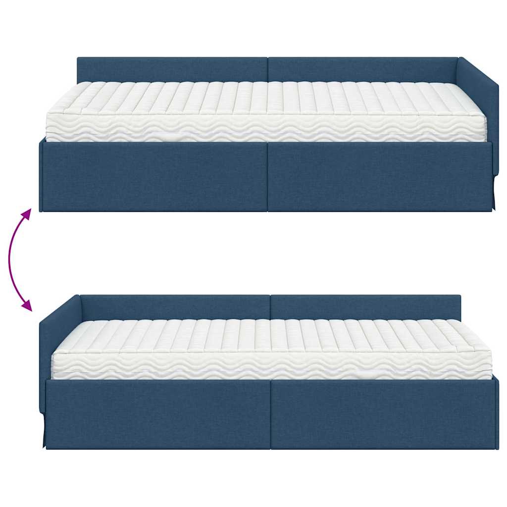 Kutni krevetni okvir s madracem Ostalo 2 pcs Plava tkanina