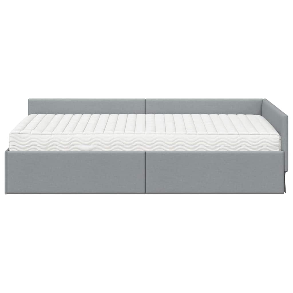 Kutni krevetni okvir s madracem 2 pcs Svijetlo siva tkanina
