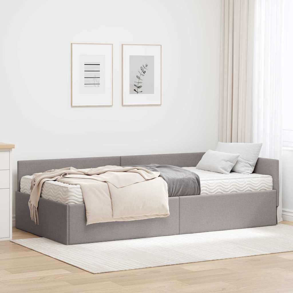 Kutni krevetni okvir s madracem Ostalo 2 pcs Sivo-smeđa tkanina