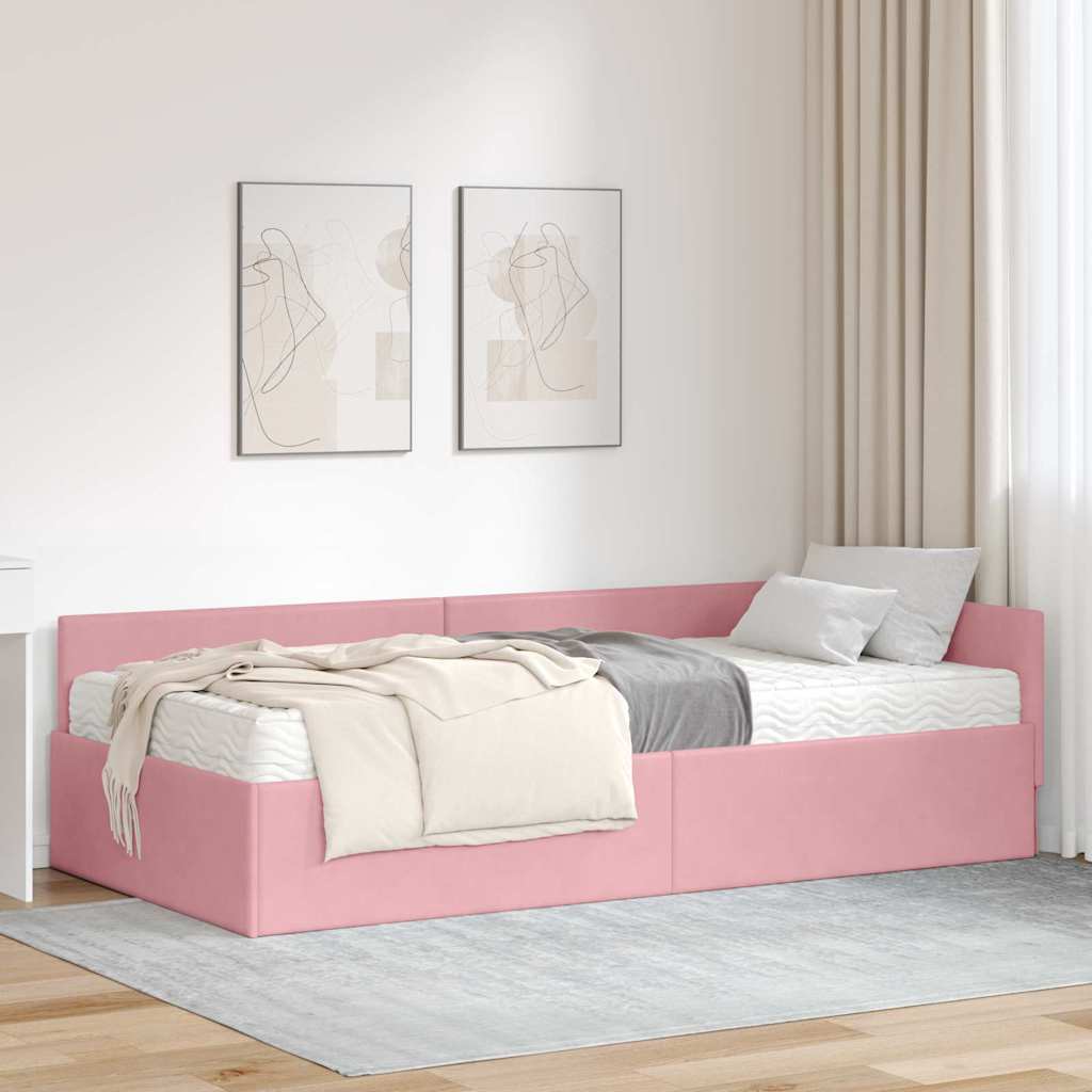 Kutni krevetni okvir s madracem Ostalo 2 pcs Siva Baršun