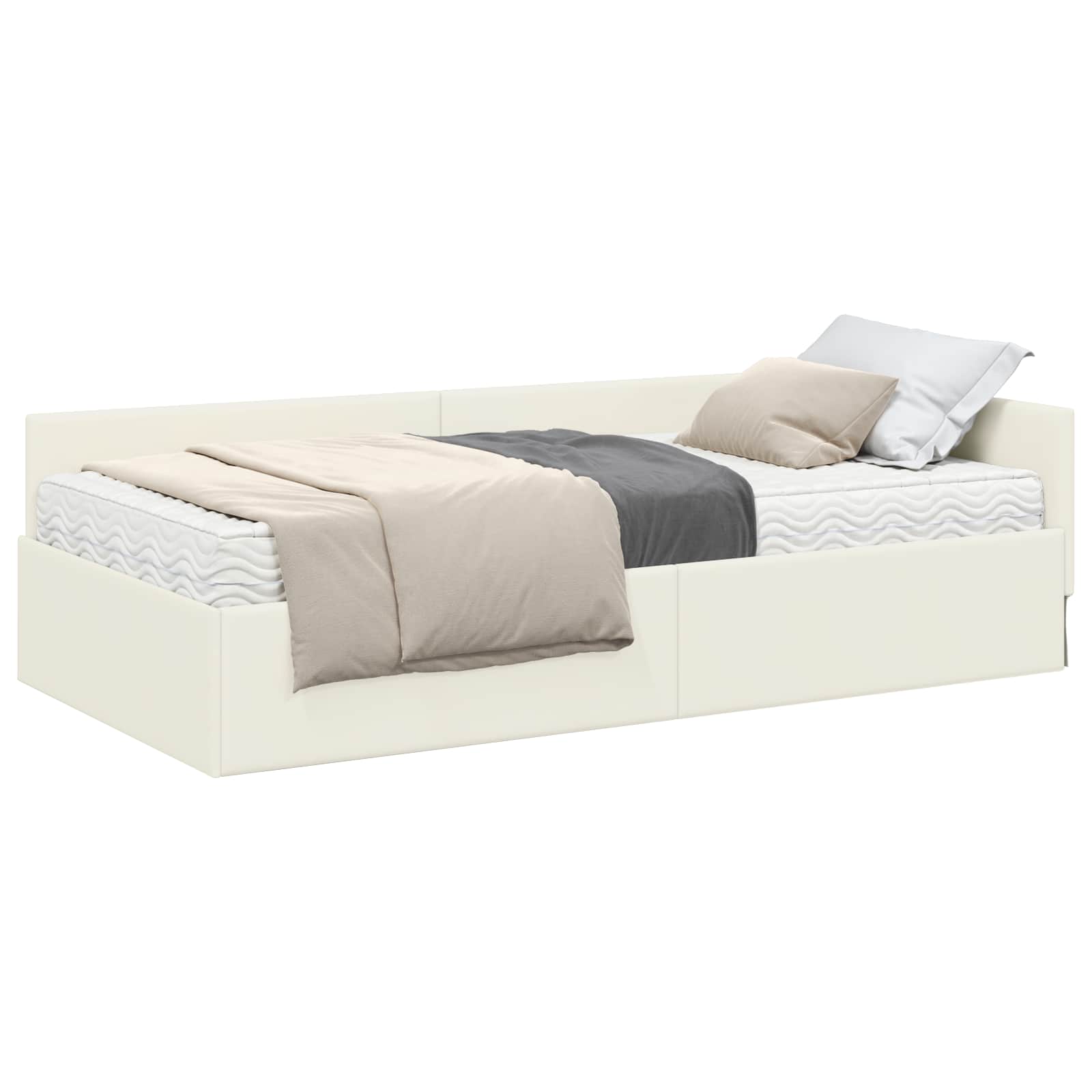 Kutni krevetni okvir s madracem Ostalo 2 pcs Krema Baršun