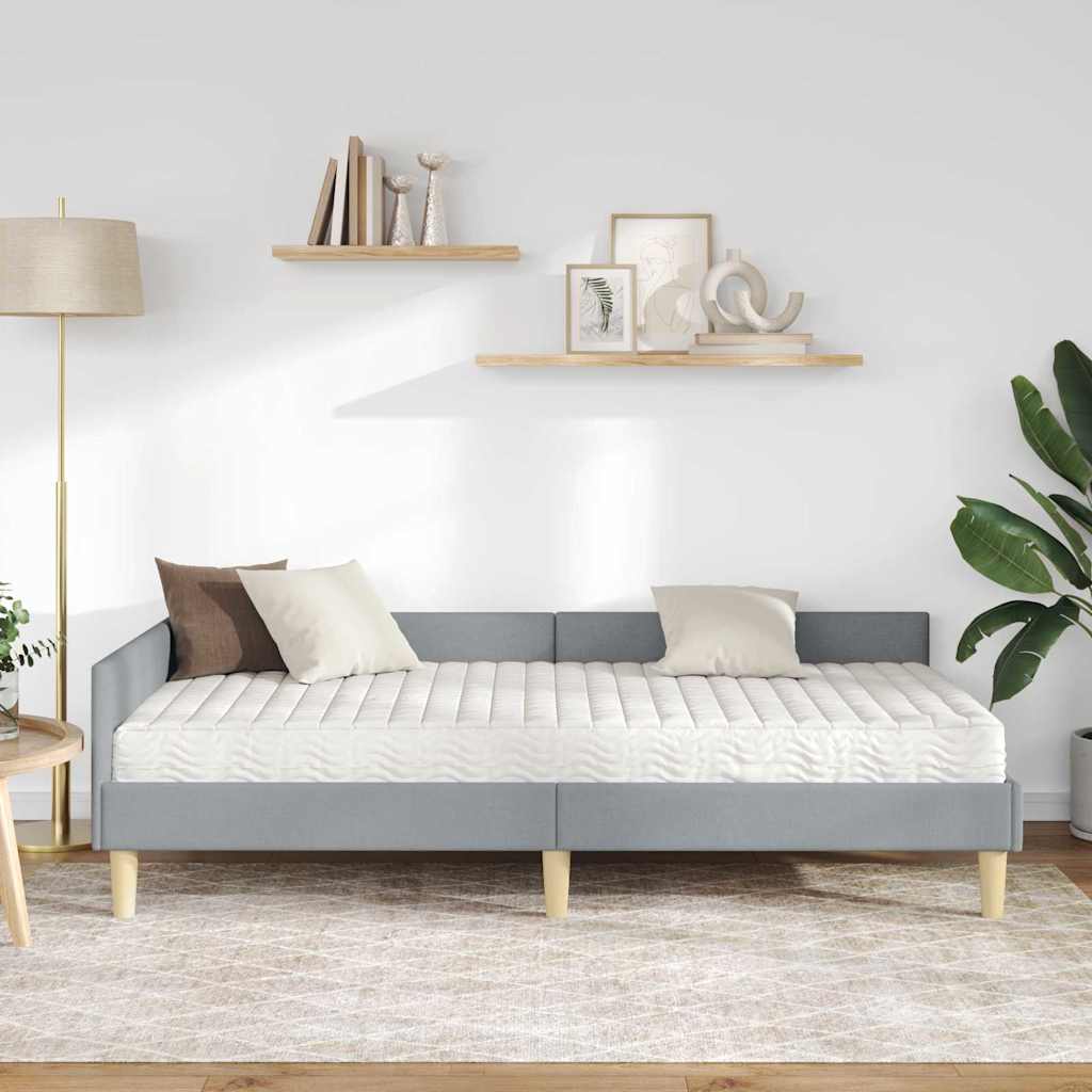 Kutni krevetni okvir s madracem 2 pcs Svijetlo siva tkanina