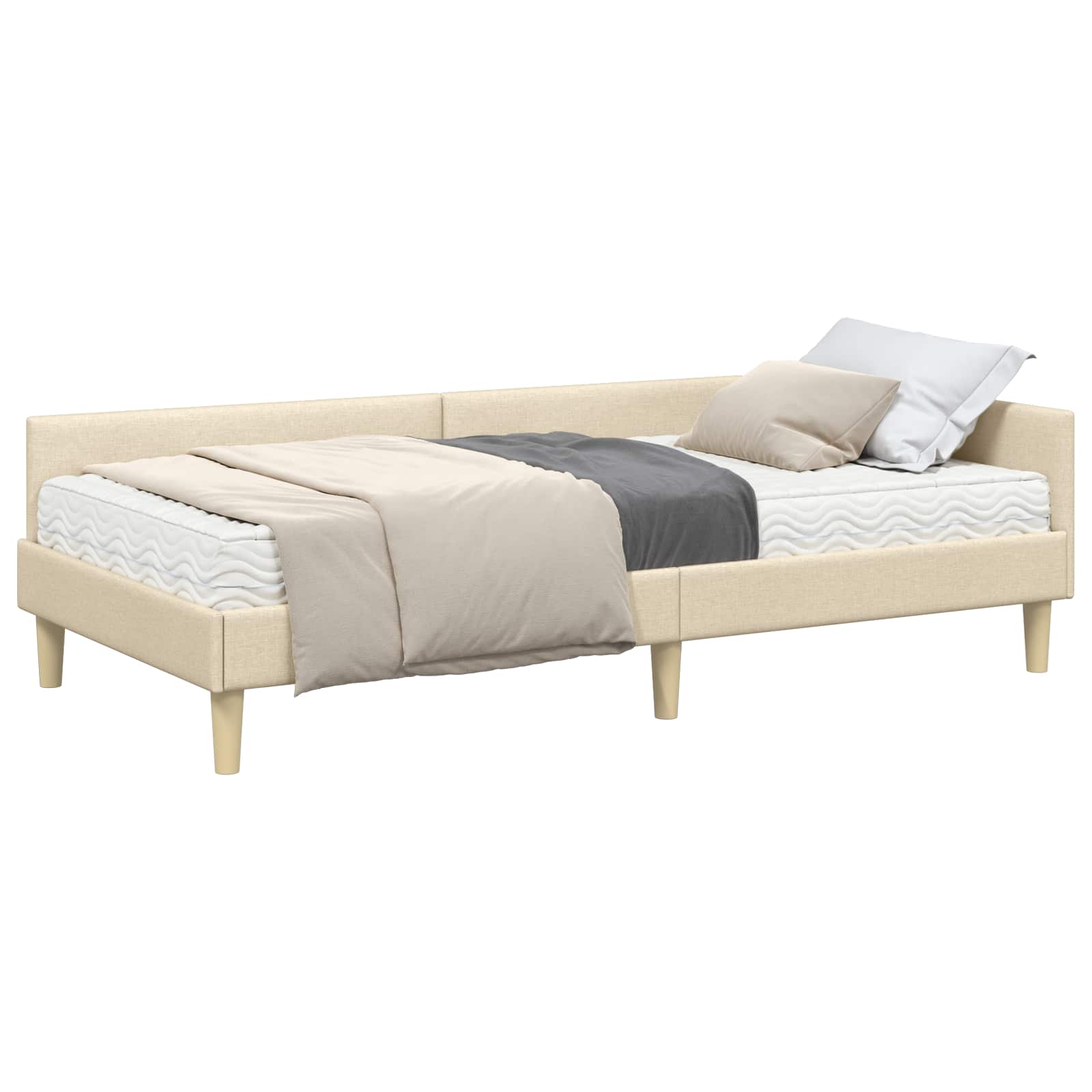 Kutni krevetni okvir s madracem s madracem 2 pcs Krema tkanina