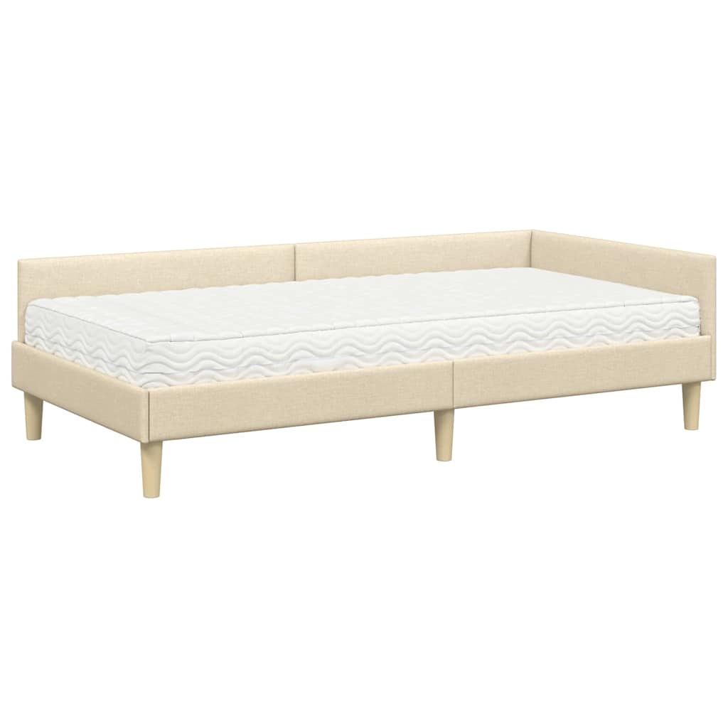 Kutni krevetni okvir s madracem s madracem 2 pcs Krema tkanina