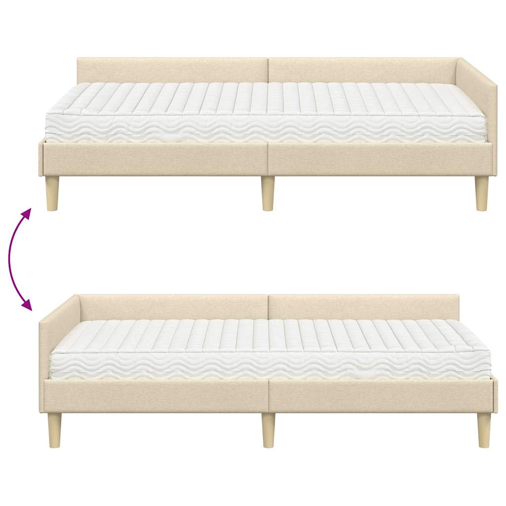 Kutni krevetni okvir s madracem s madracem 2 pcs Krema tkanina