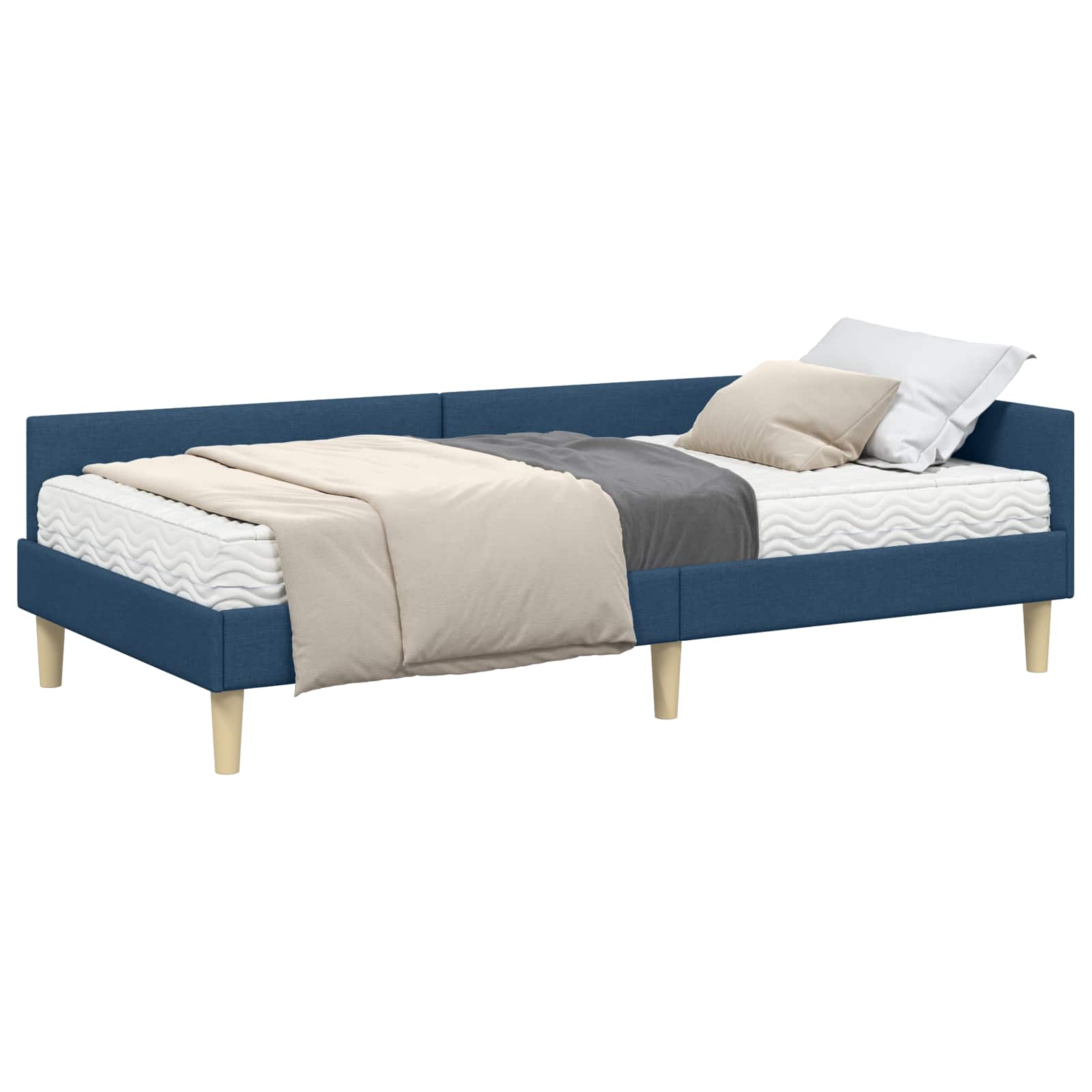 Kutni krevetni okvir s madracem s madracem 2 pcs Plava tkanina