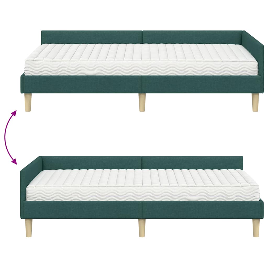 Kutni krevetni okvir s madracem s madracem 2 pcs Zelena tkanina