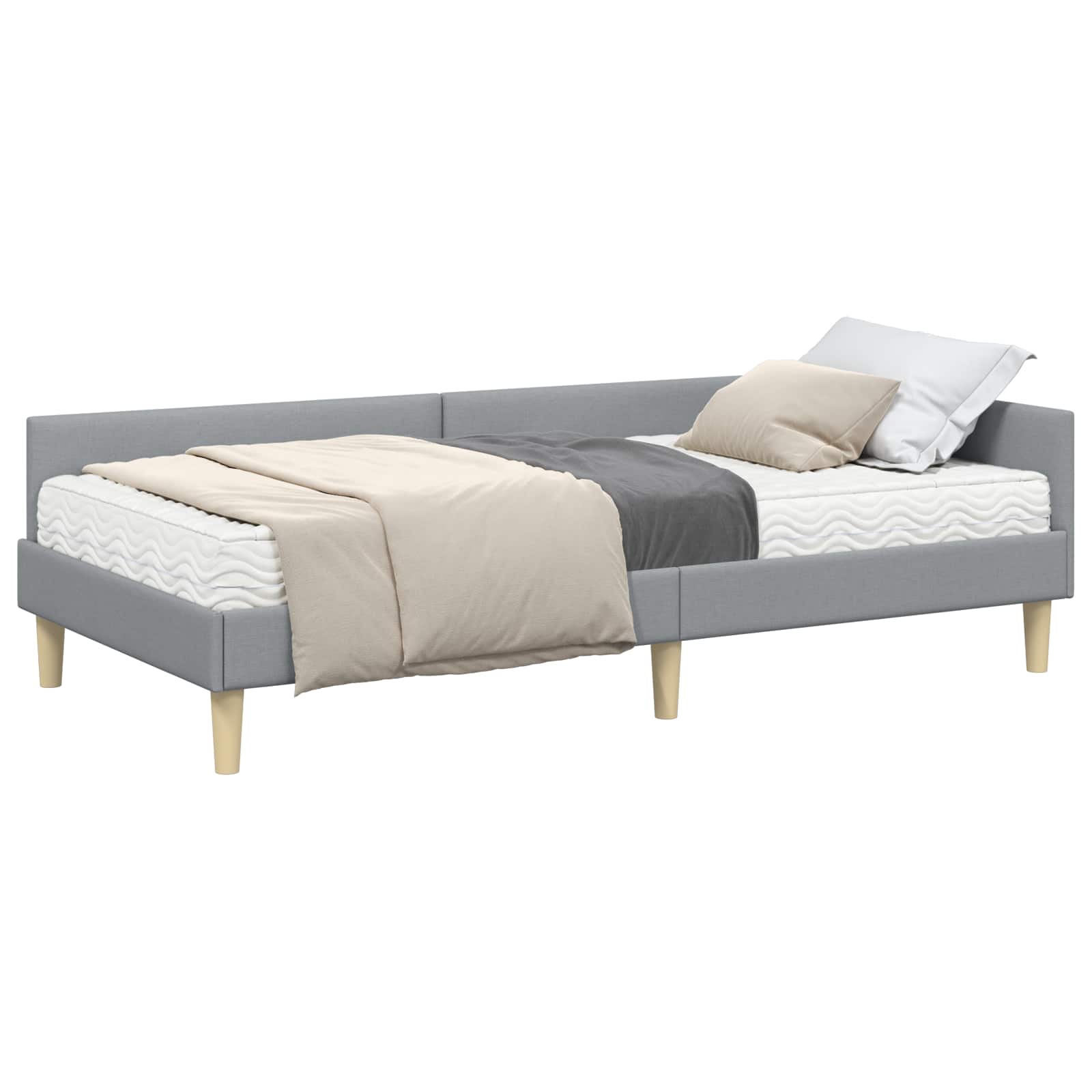 Kutni krevetni okvir s madracem 2 pcs Svijetlo siva tkanina