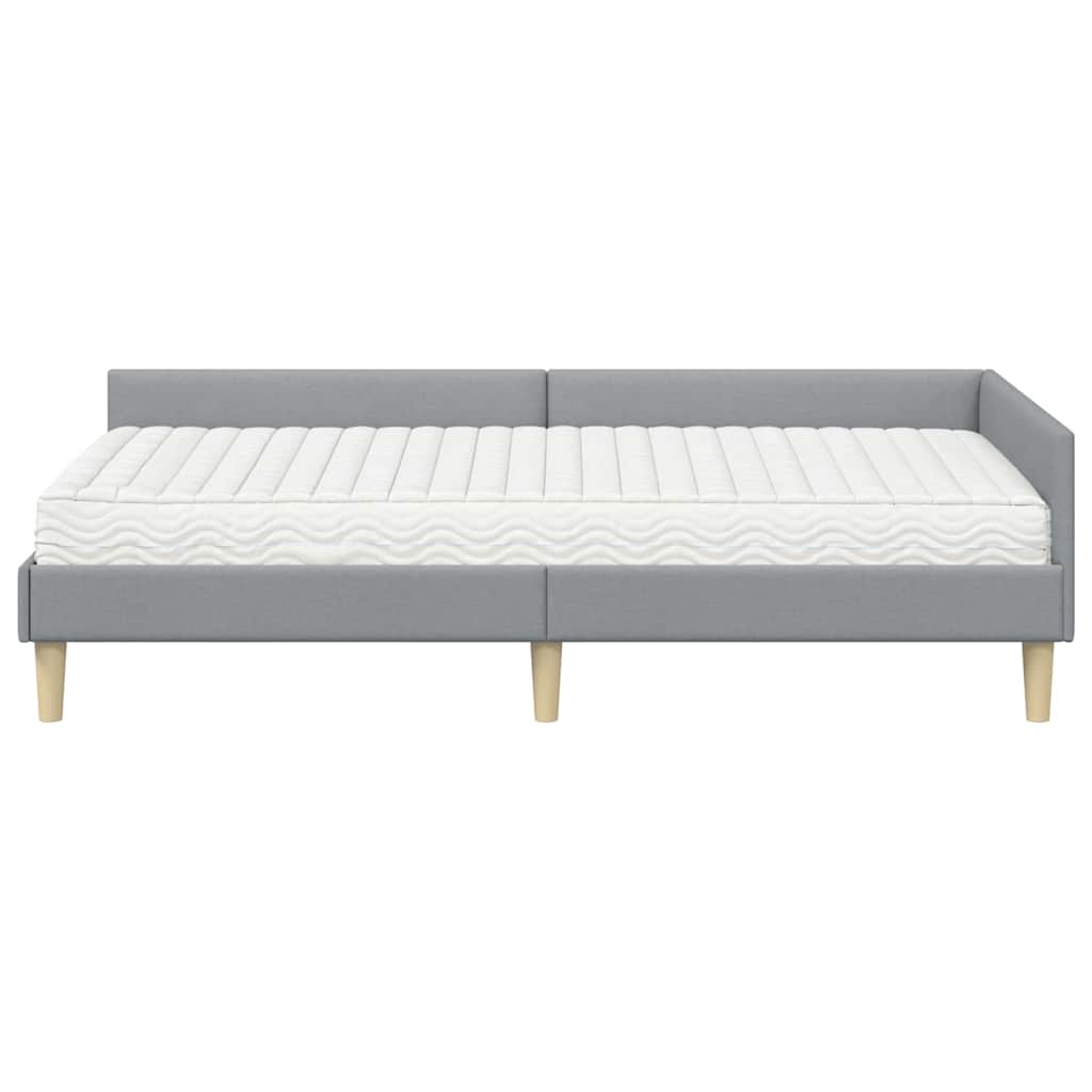 Kutni krevetni okvir s madracem 2 pcs Svijetlo siva tkanina