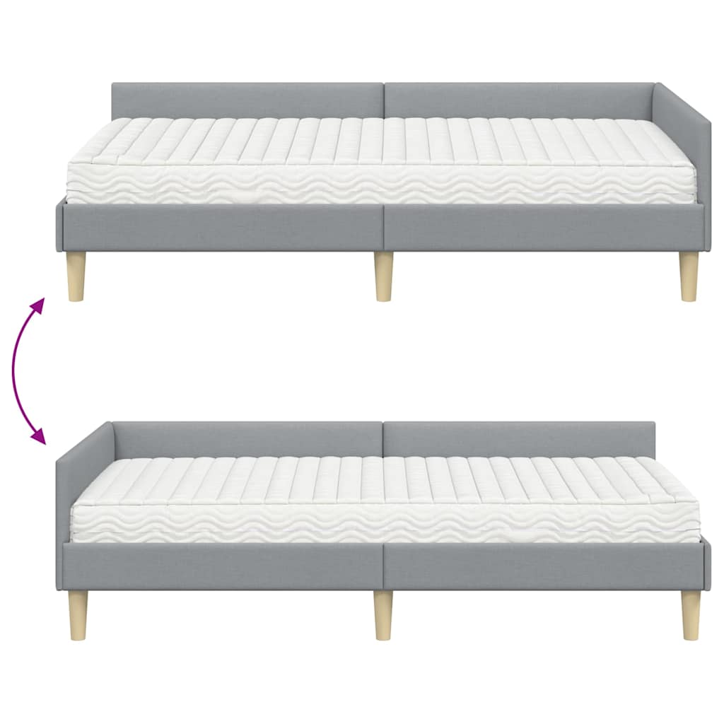 Kutni krevetni okvir s madracem 2 pcs Svijetlo siva tkanina