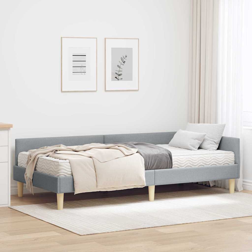 Kutni krevetni okvir s madracem 2 pcs Svijetlo siva tkanina