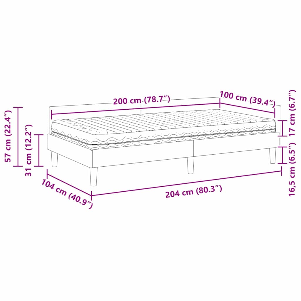 Kutni krevetni okvir s madracem Ostalo 2 pcs Crna Baršun