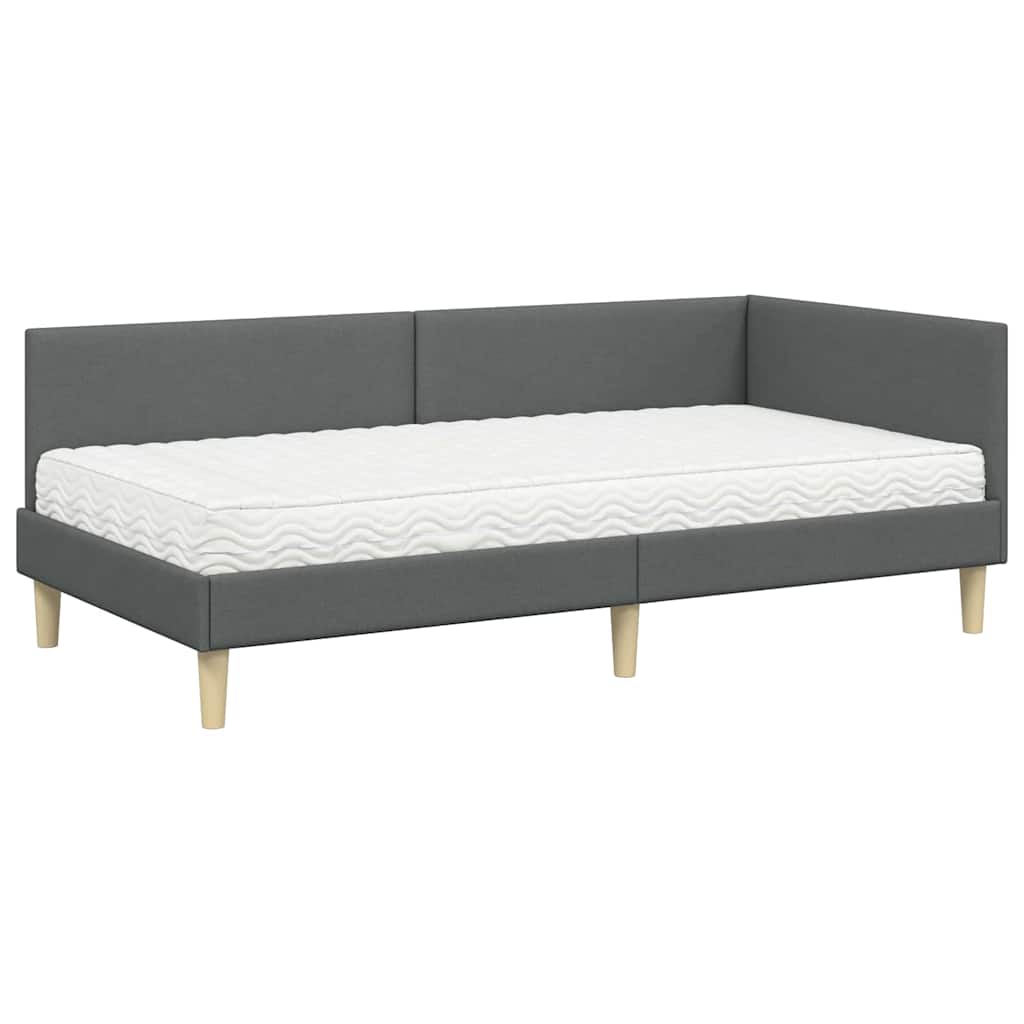 Kutni krevetni okvir s madracem Ostalo 2 pcs Siva tkanina