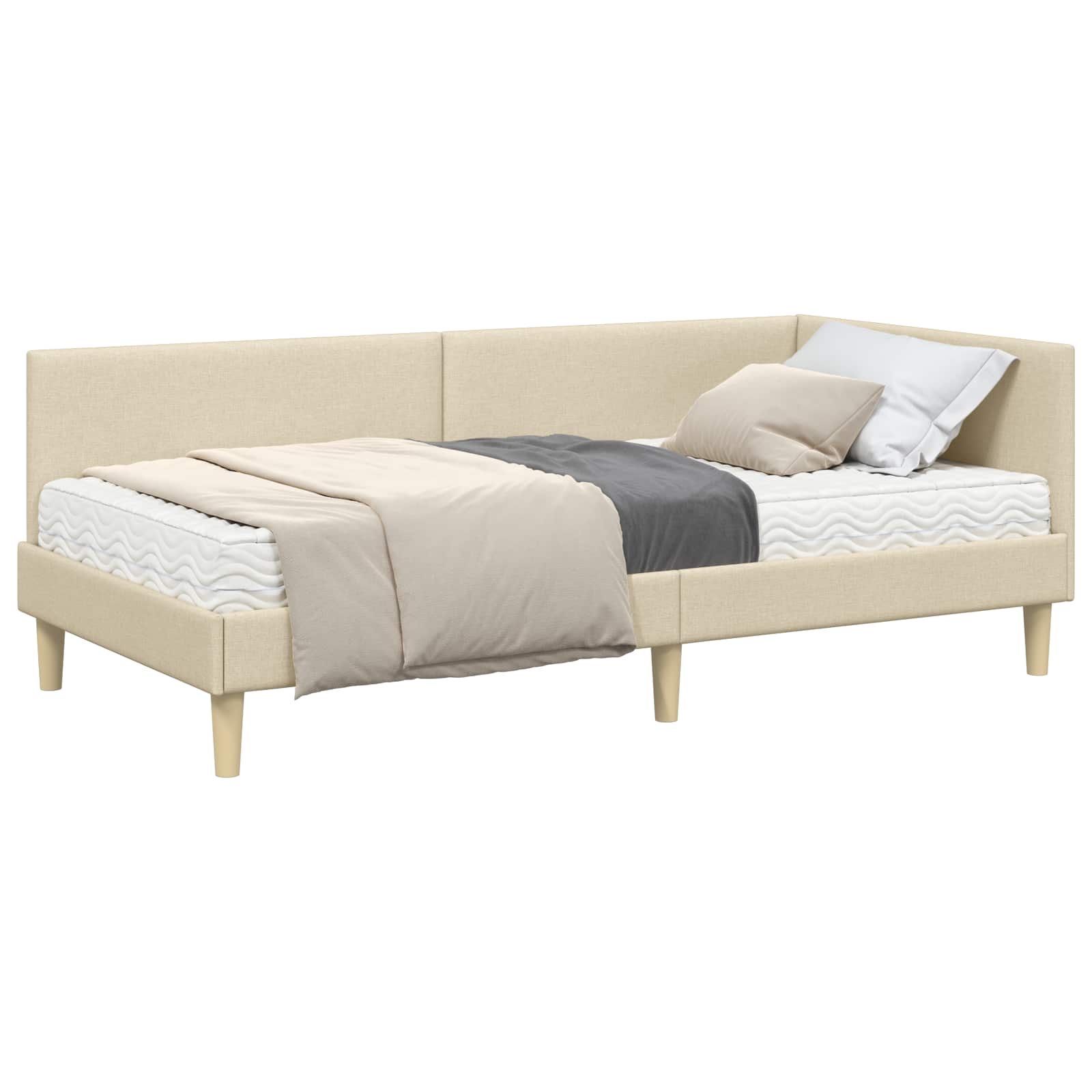 Kutni krevetni okvir s madracem Ostalo 2 pcs Krema tkanina