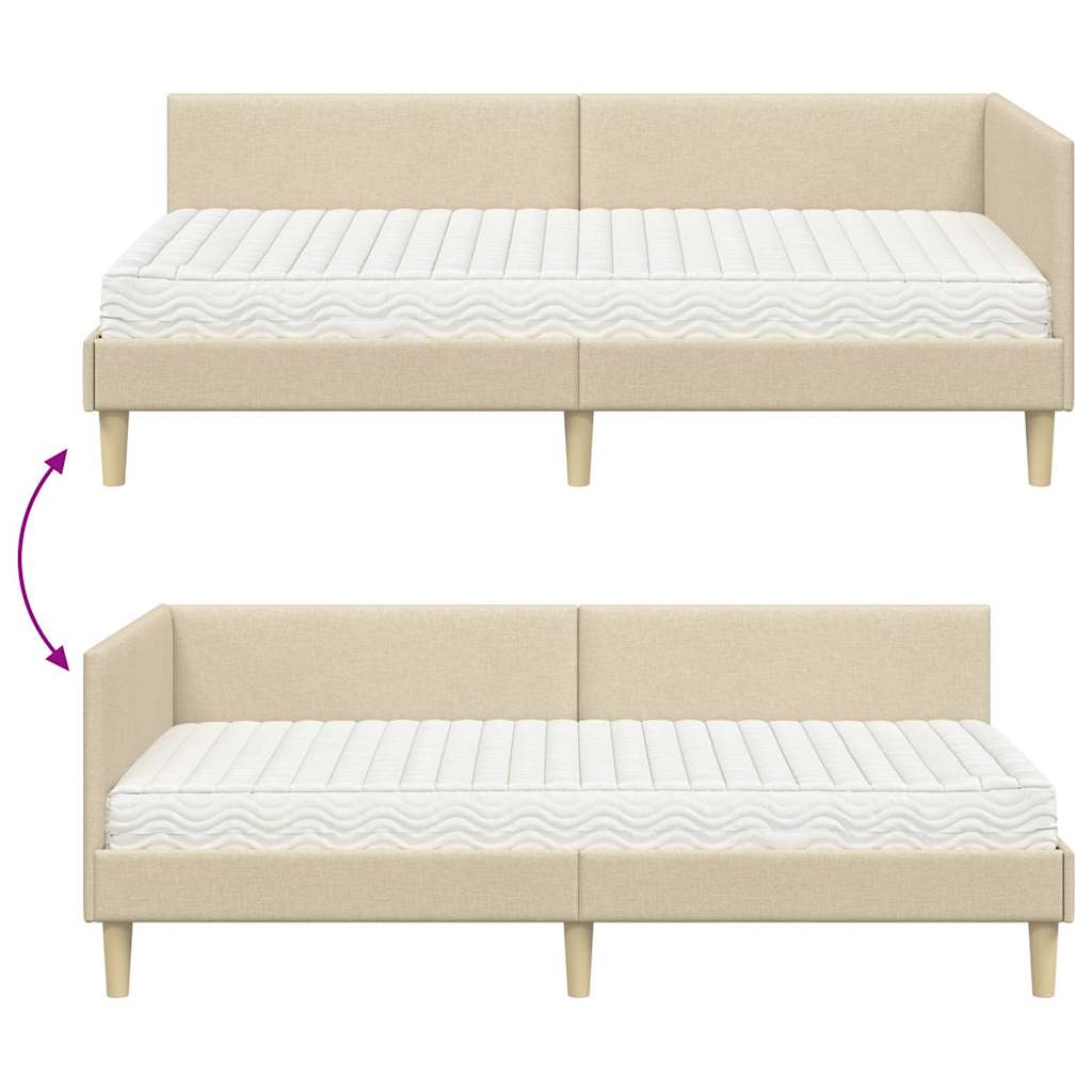 Kutni krevetni okvir s madracem Ostalo 2 pcs Krema tkanina