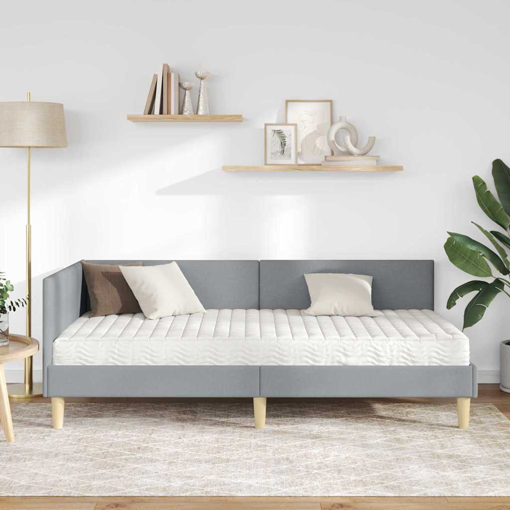Kutni krevetni okvir s madracem 2 pcs Svijetlo siva tkanina