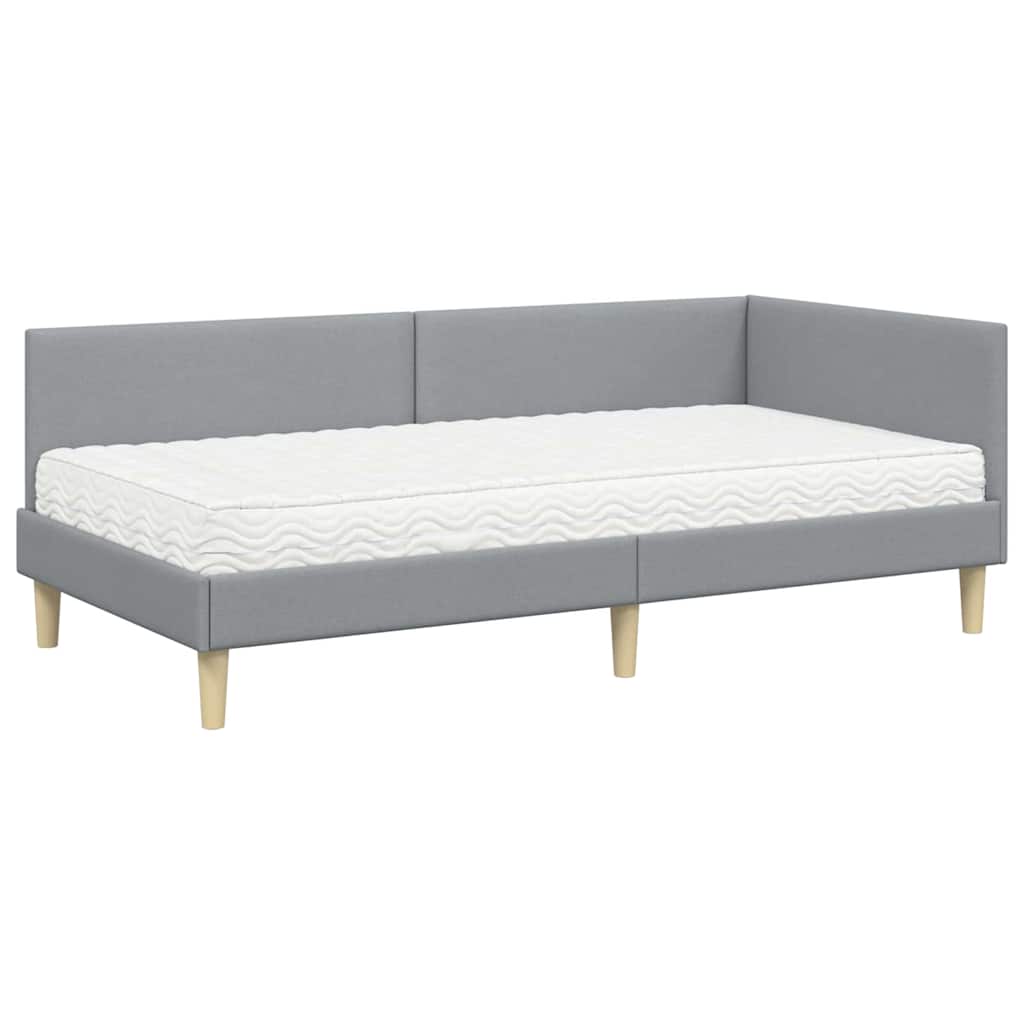 Kutni krevetni okvir s madracem 2 pcs Svijetlo siva tkanina