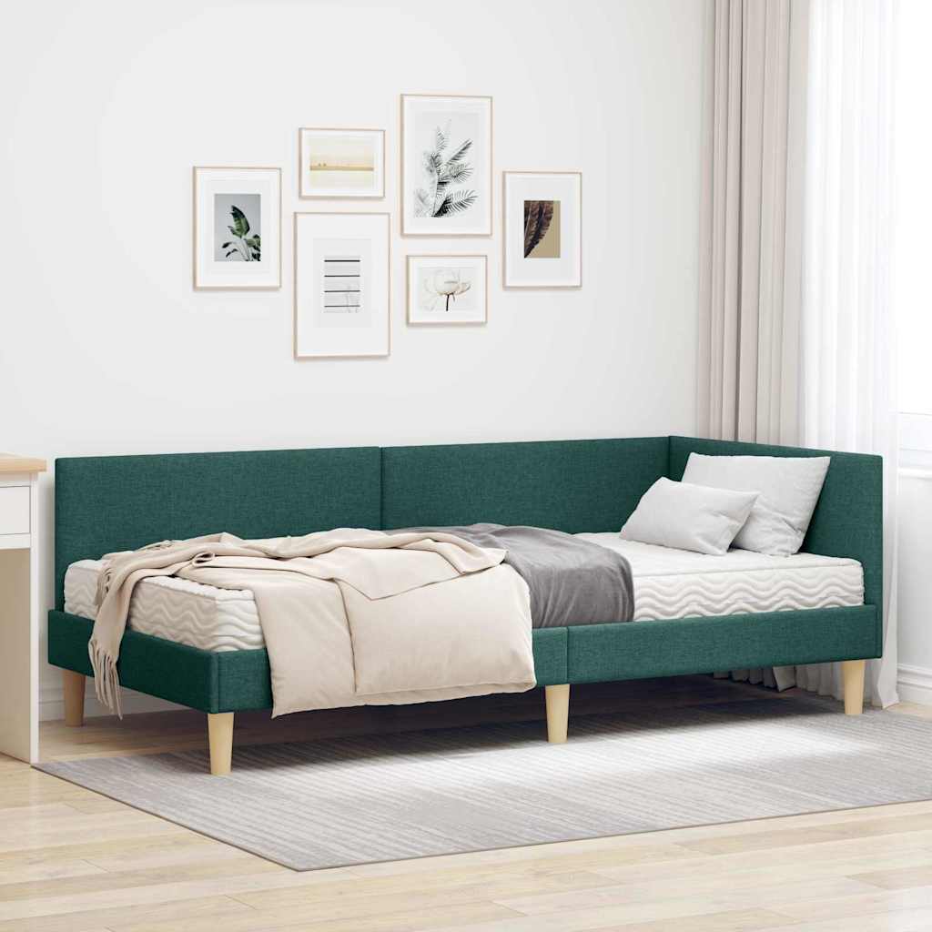 Kutni krevetni okvir s madracem Ostalo 2 pcs Zelena tkanina