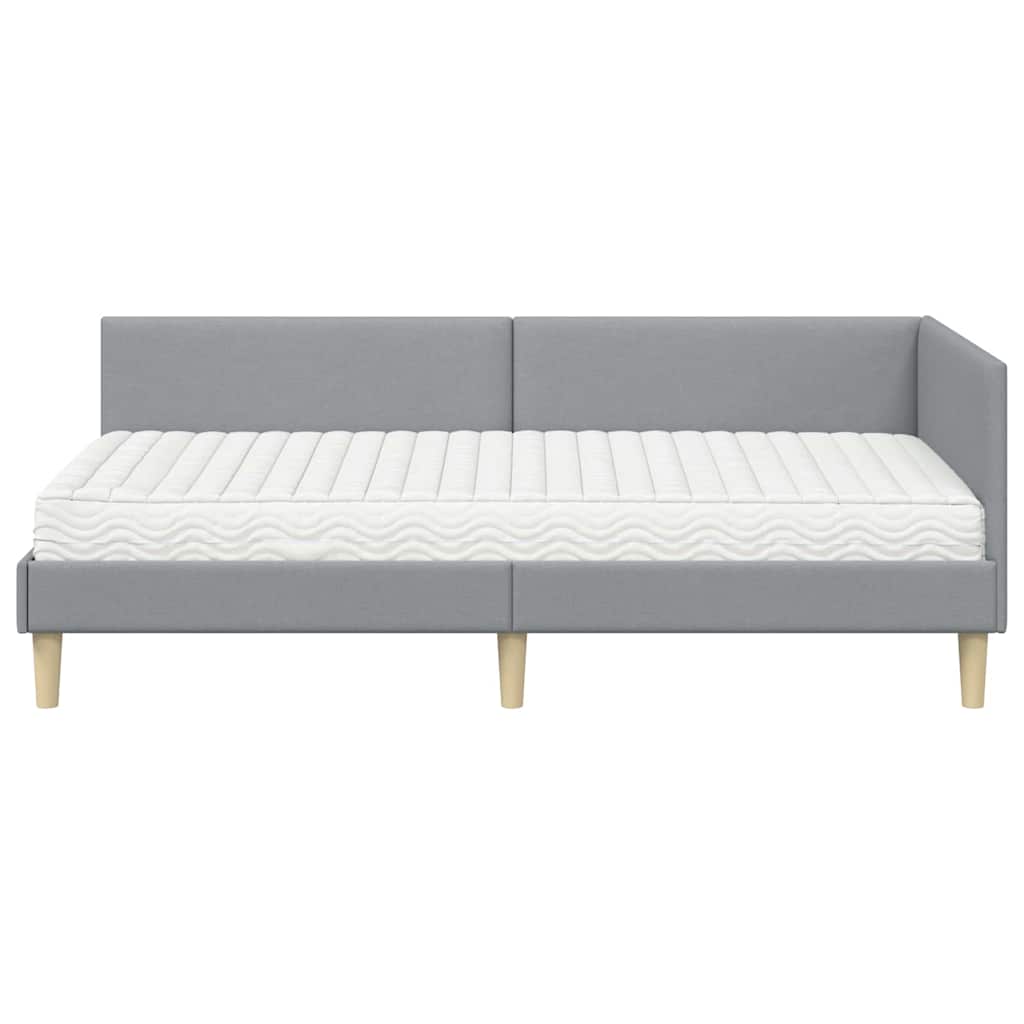 Kutni krevetni okvir s madracem 2 pcs Svijetlo siva tkanina