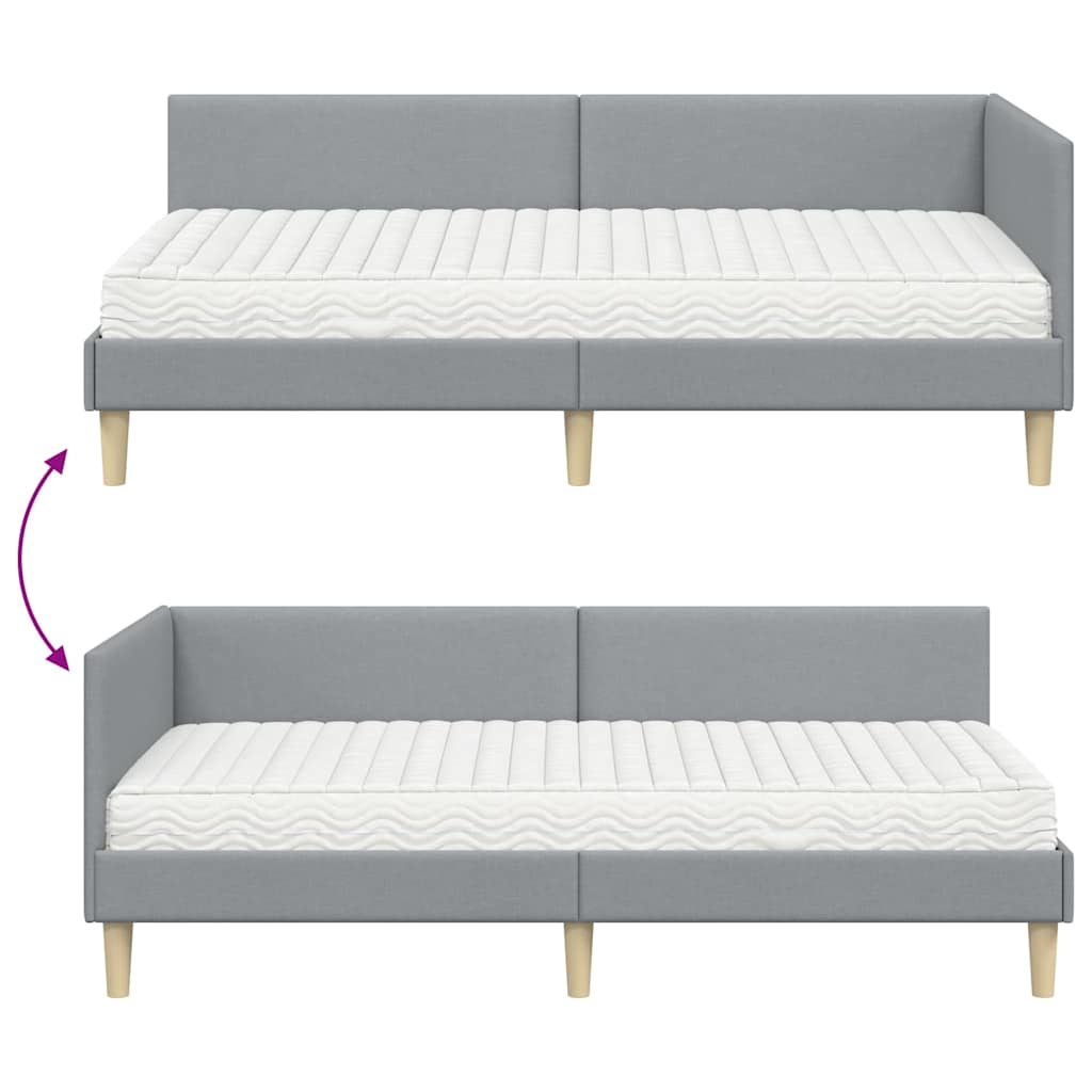 Kutni krevetni okvir s madracem 2 pcs Svijetlo siva tkanina