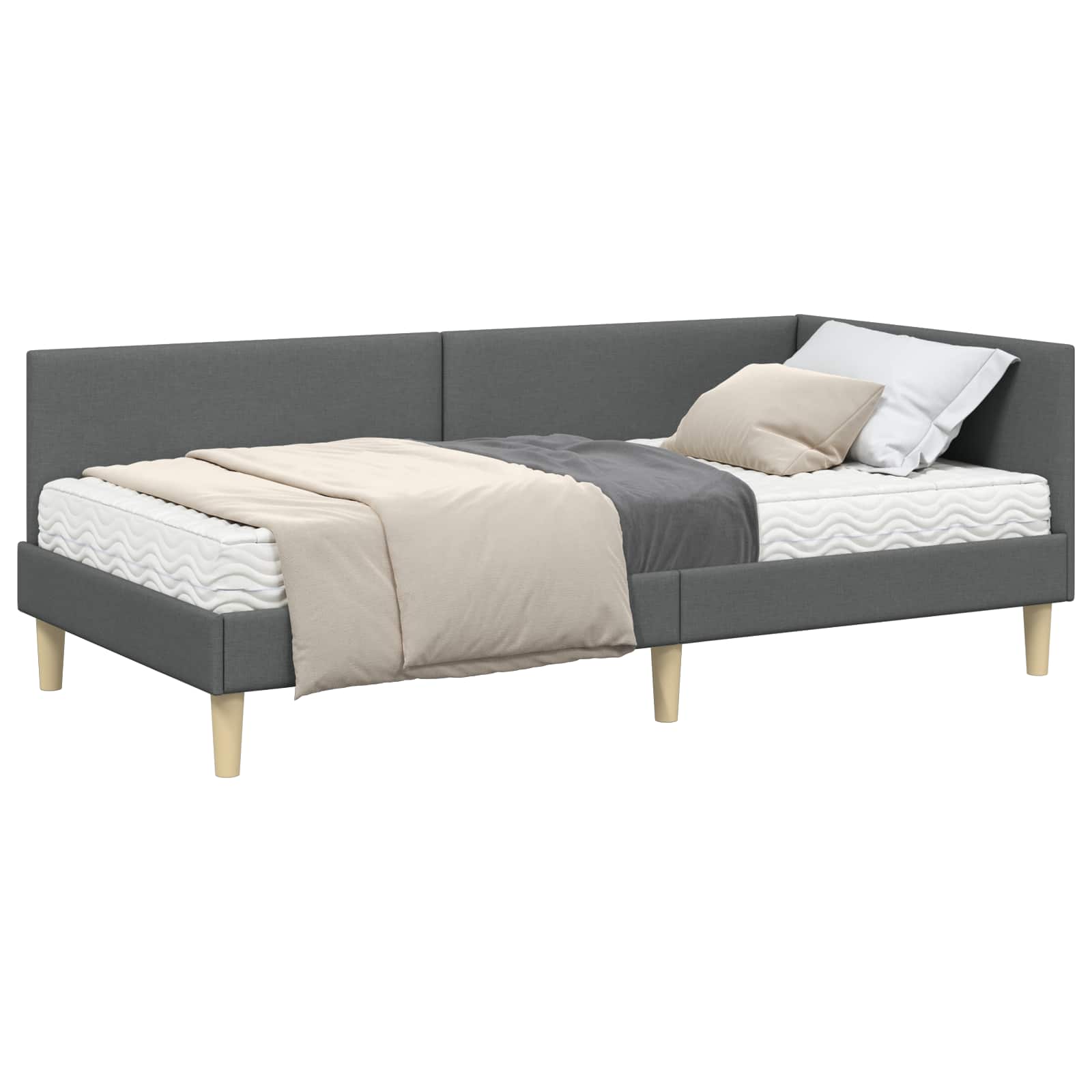 Kutni krevetni okvir s madracem Ostalo 2 pcs Siva tkanina
