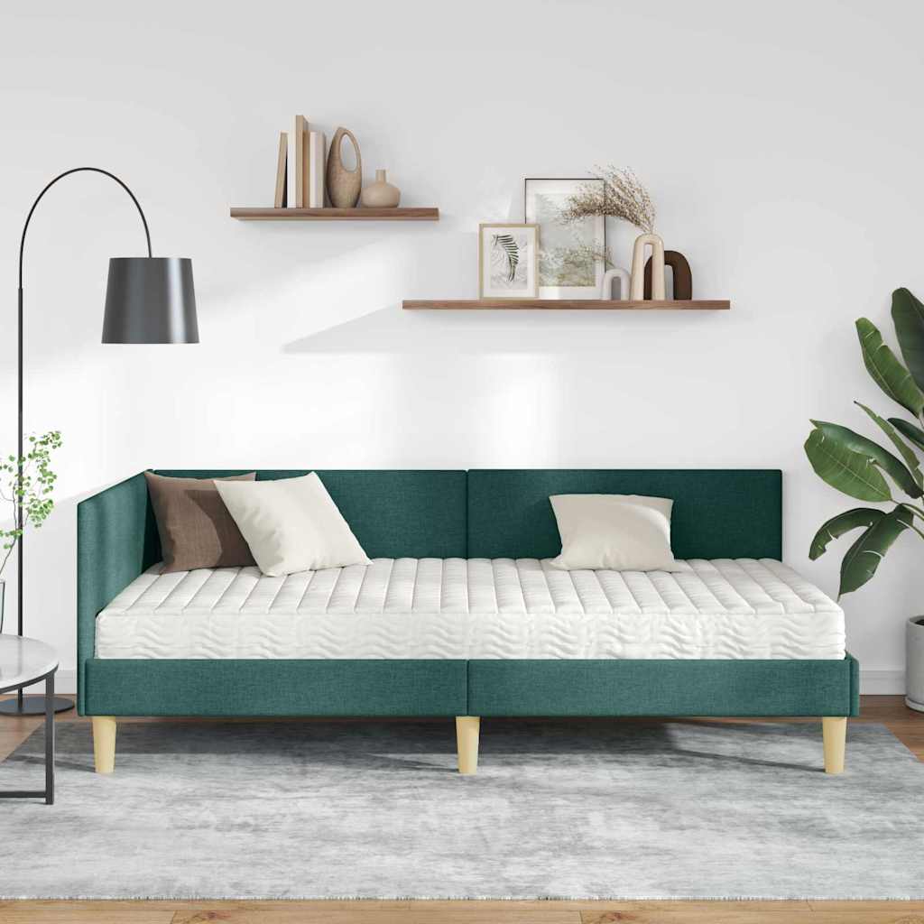 Kutni krevetni okvir s madracem Ostalo 2 pcs Zelena tkanina