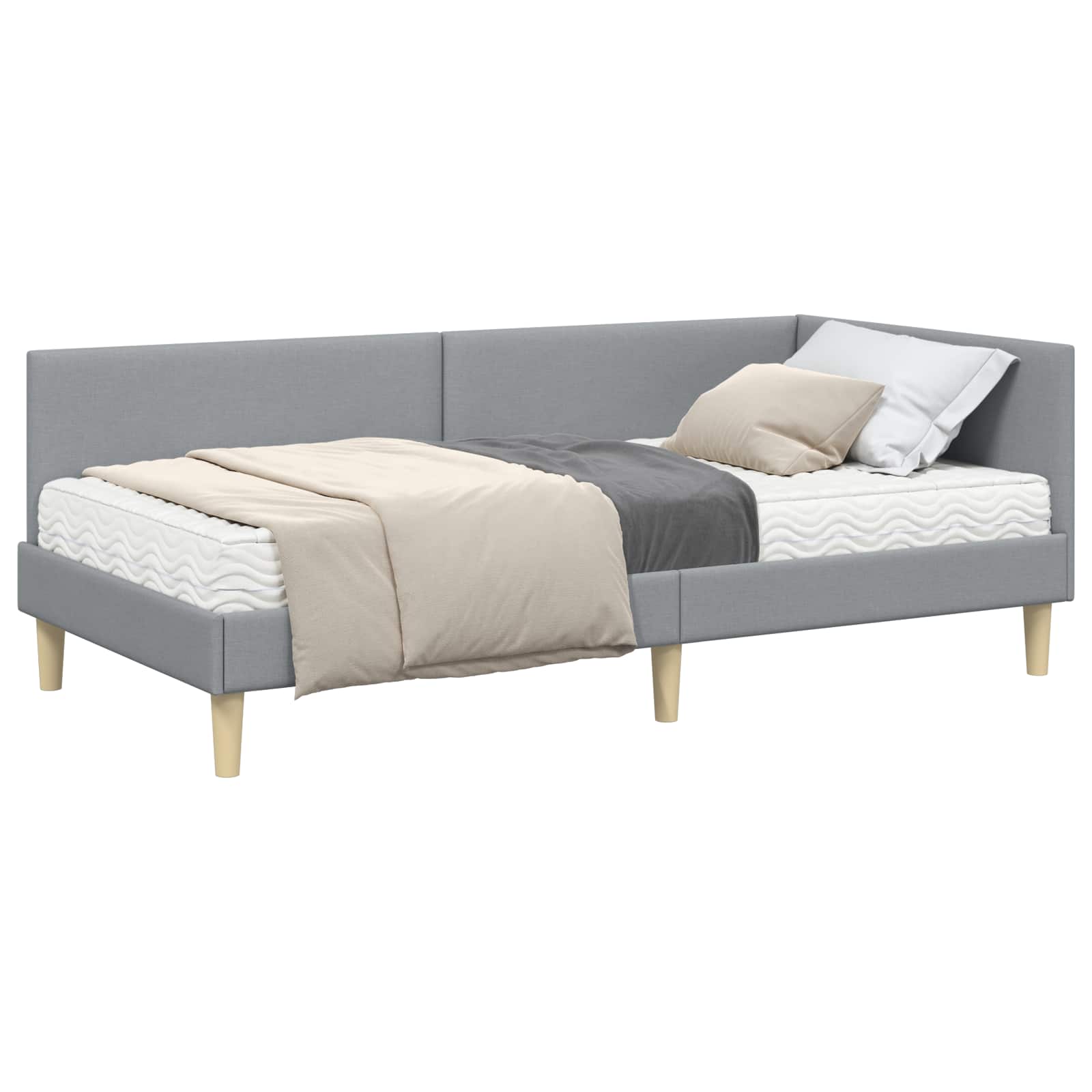 Kutni krevetni okvir s madracem 2 pcs Svijetlo siva tkanina