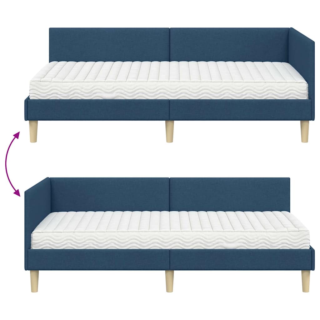 Kutni krevetni okvir s madracem Ostalo 2 pcs Plava tkanina