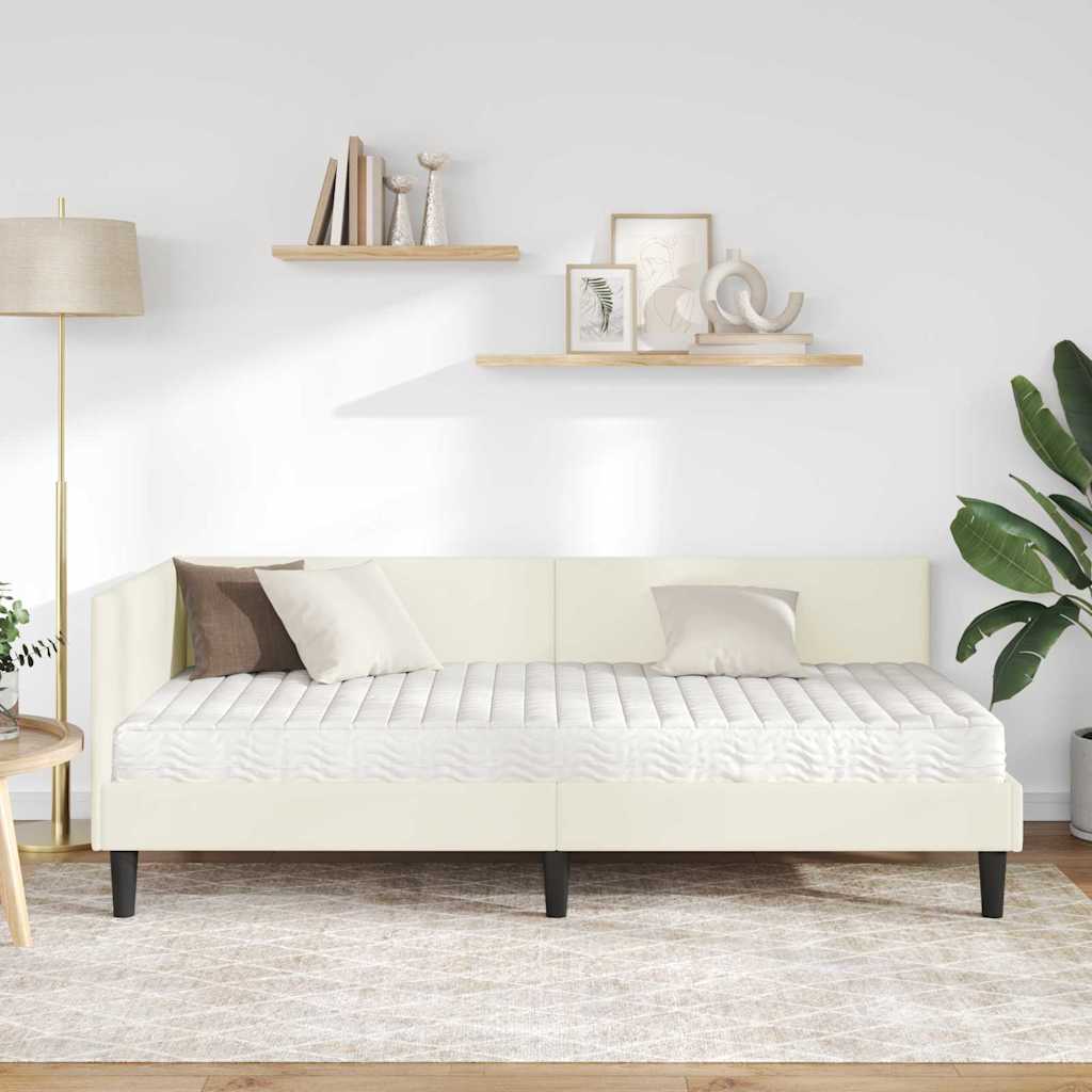 Kutni krevetni okvir s madracem Ostalo 2 pcs Krema Baršun